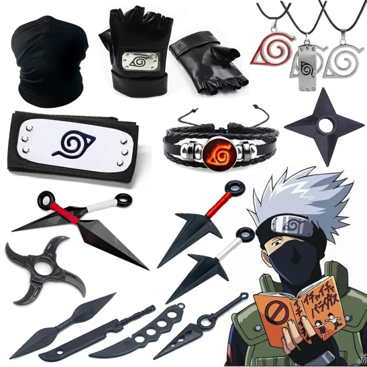 5pcs Anime Naruto Set Cosplay Accessories Kakashi Kunai Gloves Ninja
