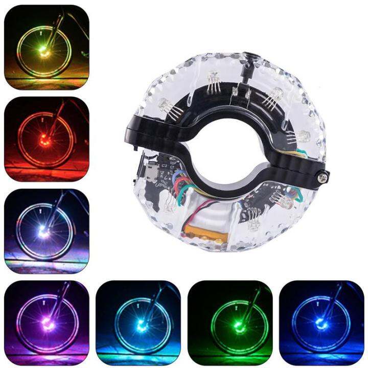 LED Rechargeable Bike Wheel Hub Lights Waterproof USB RGB Colorful