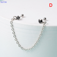 ?【Lowest price】SUTAI การผ่าตัดเหล็ก CZ หู tragus เจาะกระดูกอ่อน zircon dangle คู่เจาะพู่โซ่ต่างหูสังข์สตั๊ดเกลียวเจาะร่างกายเครื่องประดับ