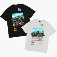 เสื้อยืดแขนสั้นคอกลมเสื้อยืด ลาย MERCEDES BENZ AMG F1 TEAM GEORGE RUSSELL 8 BIT ทรงสามเหลี่ยม สําหรับยานยนต์Cotton 100%