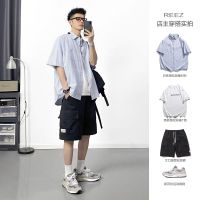 ◆ Japanese overalls shorts mens summer thin section loose casual five-point pants ins tide brand solid color pants tide