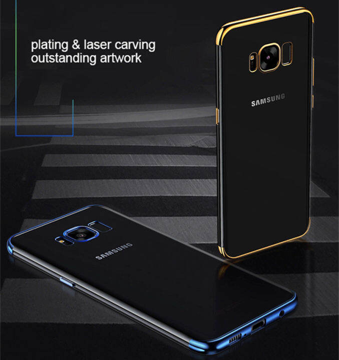 สำหรับ-samsung-galaxy-s8-5-8นิ้วทีพียูอ่อนและยืดหยุ่นเคสเยลลี่คริสตัลใสกลับโลหะหรูหรา-luster-edge-ฝาครอบโทรศัพท์