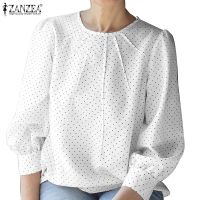 COD dhdfxcz ZANZEA Women Casual Loose Solid Long Sleeve Polka Dots Pleated Blouse