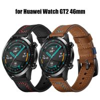 ♨ Leather Strap for Huawei GT2 Smart Watch 46MM Watchbands Wristbands Replacement Bands Business Elegant Luxury Sewing Thread