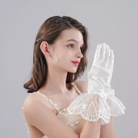 ✵♀ Ladies Elegant Temperament Charming All Finger White-color Wedding Bride Gloves