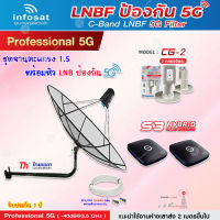 Thaisat C-Band 1.5M (ขางอ 120 cm.Infosat) + Infosat LNB C-Band 5G 2จุด รุ่น CG-2 + PSI S3 HYBRID 2 กล่อง พร้อม สายRG6 10 m.x2