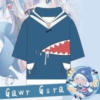 【WANTGO】เสื้อยืดแขนสั้น มีฮู้ด ทรงหลวม ลายการ์ตูนอนิเมะ Gawr Gura