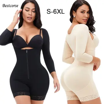 Womens Chiffon Long Sleeves Bodysuit Waist Trainer Shapewear Slim