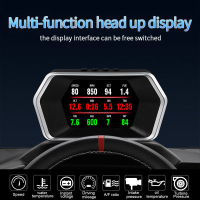 OBD2ในรถยนต์ HUD Head-Up Display Speedometer Overspeed Warning Oil Water Temp Gauge Digital GPS Diagnostic Warning System