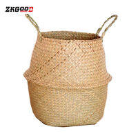 Zkgood Seagrass Wickerwork Basketที่แขวนหวายกระถางดอกไม้การซักผ้าสกปรกHamperตะกร้าใส่ของ