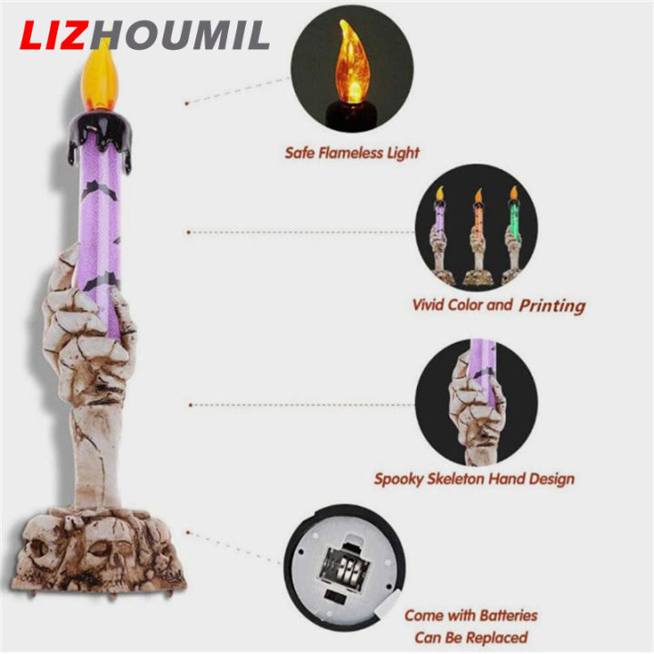 lizhoumil-ไฟเชิงเทียนกะโหลกศีรษะฮาโลวีน3แพ็คโคมไฟเทียนไร้เปลวไฟรูปผีสำหรับปาร์ตี้บาร์โคมไฟตกแต่ง