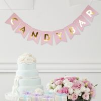 Pink Candy Bar Gold Letter Banner Kids Party Wall Hanging Bunting Party Decor Girls Playing House Photo Prop Background Awesome Banners Streamers Conf