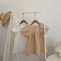 MILANCEL 2021 Summer New Kids Dress Korean Loose Outfits Puff Sleeve Square Collar Girls One Piece Solid Casual Clothes