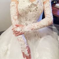 ✐ Bride Hollow Lace Wedding Gloves Lengthened Bridal Gloves White Ivory Fingerless Long Wedding Accessories