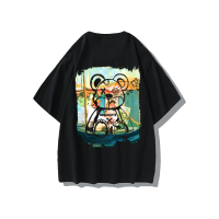 Oil painting bear cartoon pure cotton short-sleeved cute round neck T-shirt can be worn by both men and women