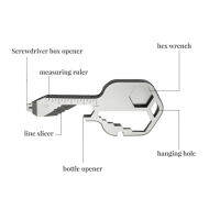 สแตนเลสสตีล24-In-1อุปกรณ์กุญแจพวงกุญแจไขควงแบบพกพาไม้บรรทัดตะไบแบบเจาะรูสำหรับใช้ในบ้านแกดเจ็ตของขวัญซ่อม