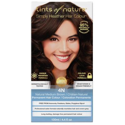 Organic Pavilion Tints of Nature 4N Natural Medium Brown - Permanent Hair Colour น้ำยาย้อมผมออร์แกนิค สีน้ำตาล (130ml)