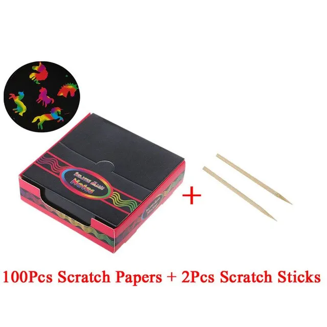 100PCS Rainbow Scratch Art Mini Notes With Wooden Stylus Scraping