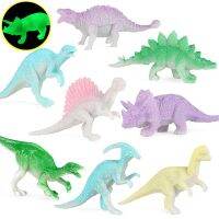 INTERSECT77OU5 OUTMODED 8ชิ้นของขวัญของเล่นเพื่อการศึกษาโมเดลไดโนเสาร์ส่องสว่าง Triceratops Stegosaurus รูปแกะสลักเรืองแสงในที่มืดยุคก่อนประวัติศาสตร์