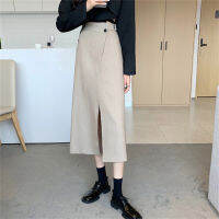 Alien 2022 Spring Summer Elegant Women Straight Long Skirt Split High Waist Femme Plus Size Mujer Slim Solid Vintage