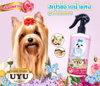 สเปรย์อาบน้ำแห้ง UYU (สำหรับสุนัข)  ขนร่วง ลดอากาคัน เห็บหมัด ขนสวย นุ่มฟู เลียได้ (กลิ่นกุหลาบ) 250 ml.