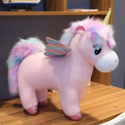 Giant Glowing Rainbow Wings Unicorns Plush toy Unicorn Toy Stuffed Animal Doll Fluffy Hair Fly Horse Toys for Child Xmas Gift