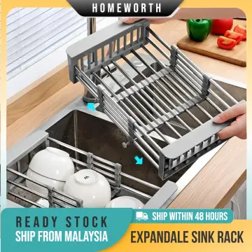 Heavy Duty Large Black Plastic Sink Set with Dish Rack with Drainer &  Drainboard, Snap Lock Tab Cup Holders for Home Kitchen Sink Organizer Made  in