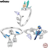 {BUSA Fashion Accessories} WOSTU 925แหวนดอกไม้นกสีฟ้าเงินสเตอร์ลิงลายดอกลิลลี่แห่งหุบเขาธรรมชาติเป็นของขวัญเครื่องประดับชั้นดีสำหรับผู้หญิงแฟชั่น