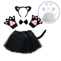 Kid Halloween party cosplay black white pink cat ear headband hairband gloves performance stage dance wear costume set clothes