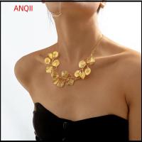 ANQII วินเทจ จี้คอสร้อยคอ ใบที่พูดเกินจริง ปรับได้ปรับได้ ต่างหูแบบห่วง Collares collares จี้ห้อยคอ สร้อยคอสีทอง สำหรับผู้หญิง