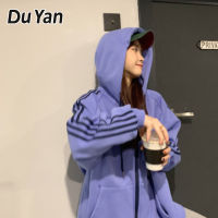 Du YAN เสื้อสเวตเตอร์ถักซิปหน้าสำหรับผู้หญิง,เสื้อกันหนาวฮู้ดหนากำมะหยี่ใส่ได้กับทุกชุด