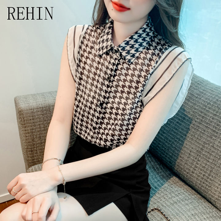 rehin-เสื้อชีฟองสตรีการออกแบบที่ไม่เหมือนใครแขนสั้นคอปกสไตล์ฝรั่งเศสย้อนยุค