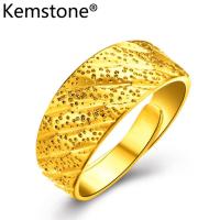Kemstone Gold Plated Retro Asjustable Ring with Point Texture  Vintage Jewelry for Women