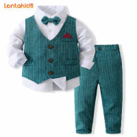 lontakids เด็กทารก4ชิ้นเสื้อสูท + Bowtie + เสื้อแขนยาว + กางเกงชุดเด็กวัยหัดเดินชุดที่เป็นทางการเด็กสุภาพบุรุษเสื้อผ้า