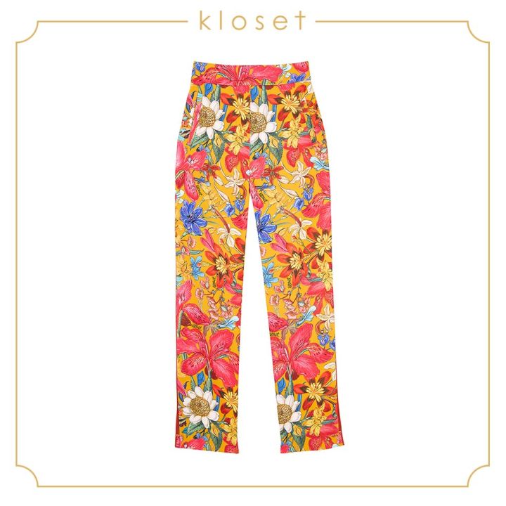kloset-iris-floral-printed-trousers-aw19-p012-เสื้อผ้าผู้หญิง-เสื้อผ้าแฟชั่น-กางเกงแฟชั่น-กางเกงผ้าพิมพ์-กางเกงขายาว