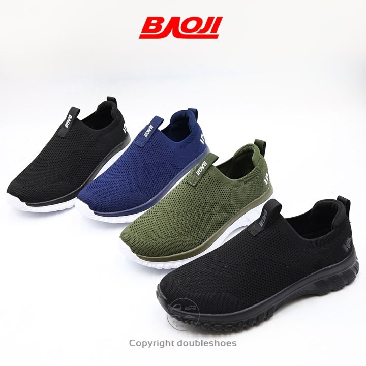 baoji-รองเท้าวิ่ง-รองเท้าผ้าใบชาย-สลิปออน-รุ่น-bjm650-สีดำล้วน-กากี-ดำขาว-กรม-ไซส์-41-45