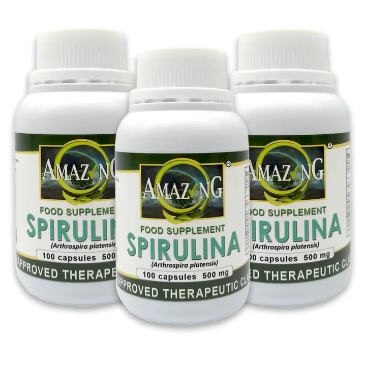 Amazing Food Supplement Spirulina 500mg Capsules Bottle of 100 Set of 3