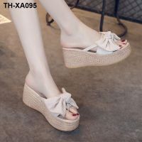 Slippers female summer the new 2020 butterfly high-heeled platform outside joker wearing a font flower sandals for womens shoes