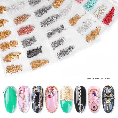 ‘；【。- 6 Grids/Pack Multi-Colored All Various Shapes Chains Ring Buckle Metal 3D Studs Nail Art Alloy Decorations Manicure DIY