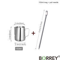 BORREY Stainless Steel Coffee Pitcher Mug Milk Frothing Pitcher Latte Art Steam Pitchers Milk Cream Jug Cup With Decorating Pen