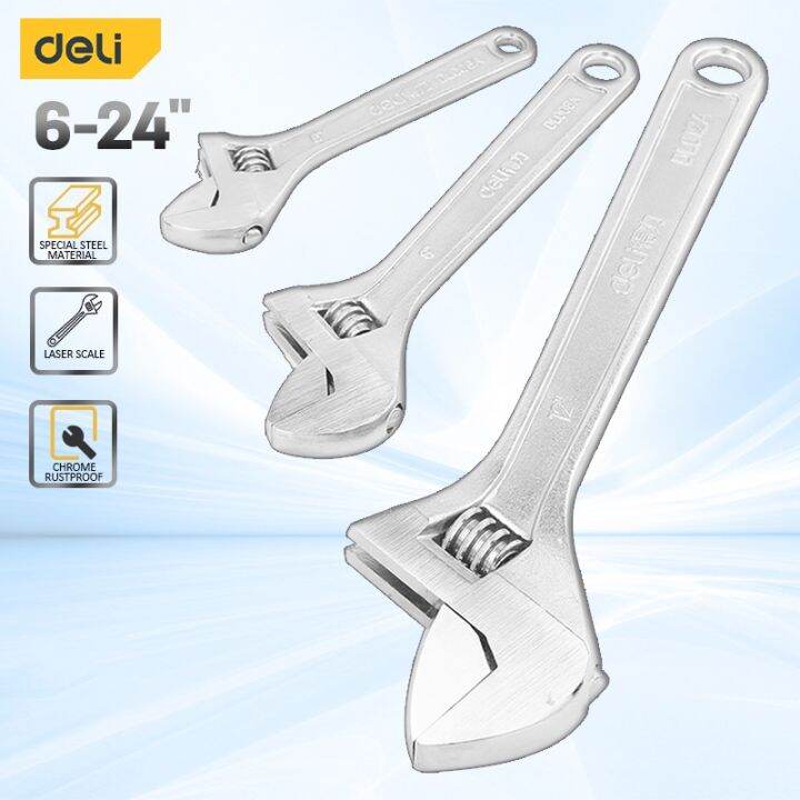 Deli Industrial Adjustable Wrench 6"/8"/10"/12"/15"/18"/24" Chrome