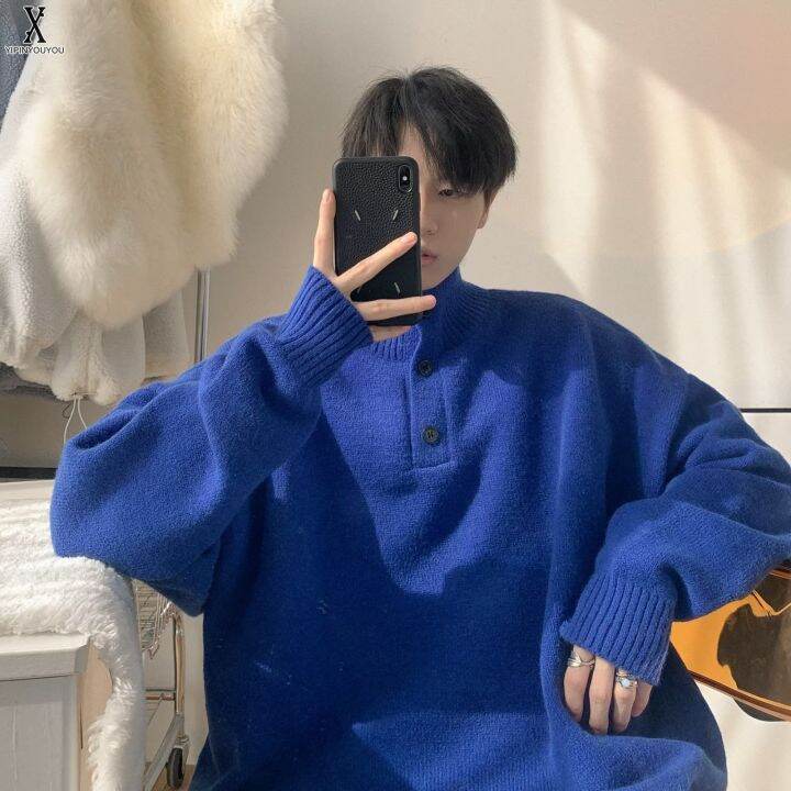 hnf531-yipinyouyou-simple-youth-popular-เสื้อแขนยาวใหม่อินเทรนด์-pullover-ผู้ชายสบายๆสีทึบ-stand-collar-ถัก-men