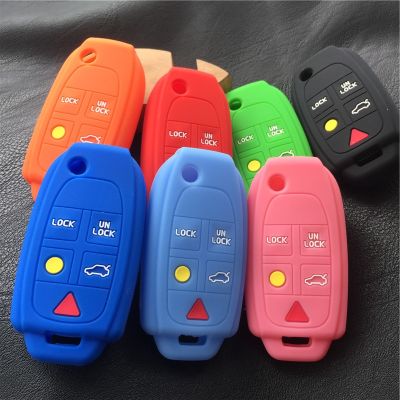 dfthrghd silicone rubber car key case cover for volvo XC90 S80 5 button floding key cover shell case