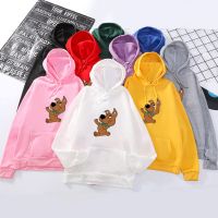 【Ready】Autumn Women Cartoon Puppy Print Loose Hooded Sweatshirt Long Sleeve Hoodie