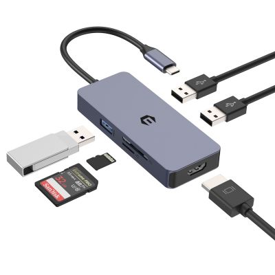 USB ฮับ C,6 In 1อะลูมิเนียมหลายพอร์ต USB C อะแดปเตอร์ที่มี4K HDMI, USB 3.0, 2 * USB 2.0,Sd/tf เข้ากันได้สำหรับ MacBook, Surface Pro/g FONA