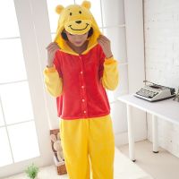 【JH】Cute Cartoon Kigurumi Winnie Bear Pajamas Long Sleeve Hooded Onesie Adult Women Animal Halloween Christmas Sleepwear