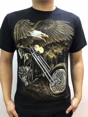 Harley Locomotive แขนสั้น Eagle รถจักรยานยนต์แขนสั้นเสื้อยืดหลวมขนาด S-5XL