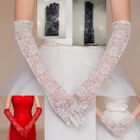 ☂♙✧ White Red Lace Long Wedding Gloves Finger Women Bridal Gloves Wedding Party Accessories 2023