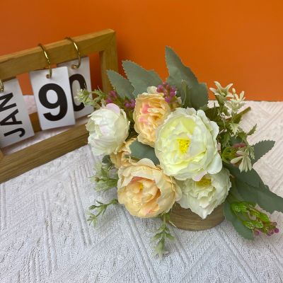 [AYIQ Flower Shop] ดอกไม้ประดิษฐ์ผ้าไหมสองสีดอกโบตั๋นสำหรับตกแต่งงานแต่งงานสีขาวสีชมพูปลอม Fowers ตารางพรรคแรก DIY ของขวัญช่อตกแต่ง