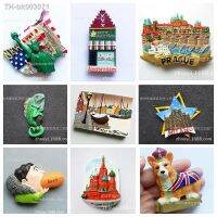 №▨﹊ Resin Fridge Magnet Tourist Souvenirs Amsterdam Moscow Church Prague New York Liberty Refrigerator Stickers Home Decoration Gift